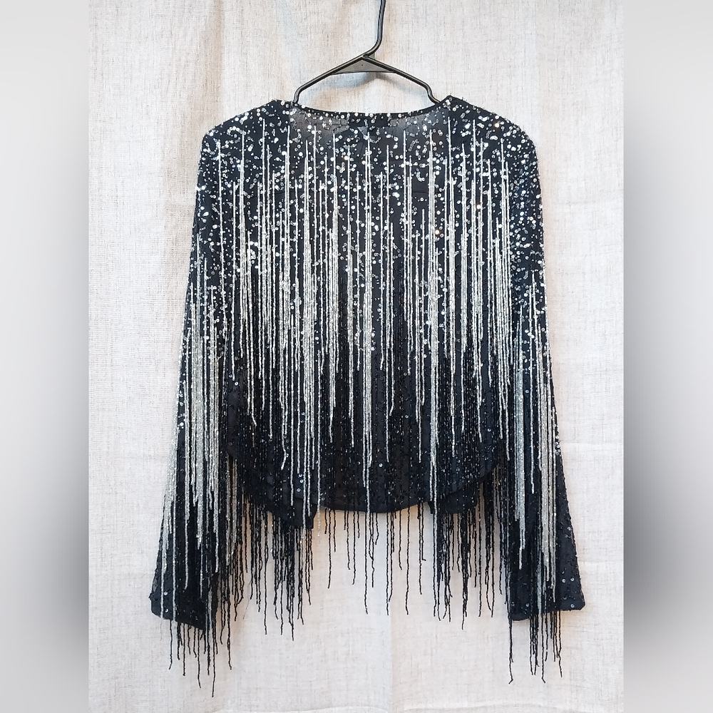 Nasty Gal Sequined And Beaded Fringe Sheer Jacket